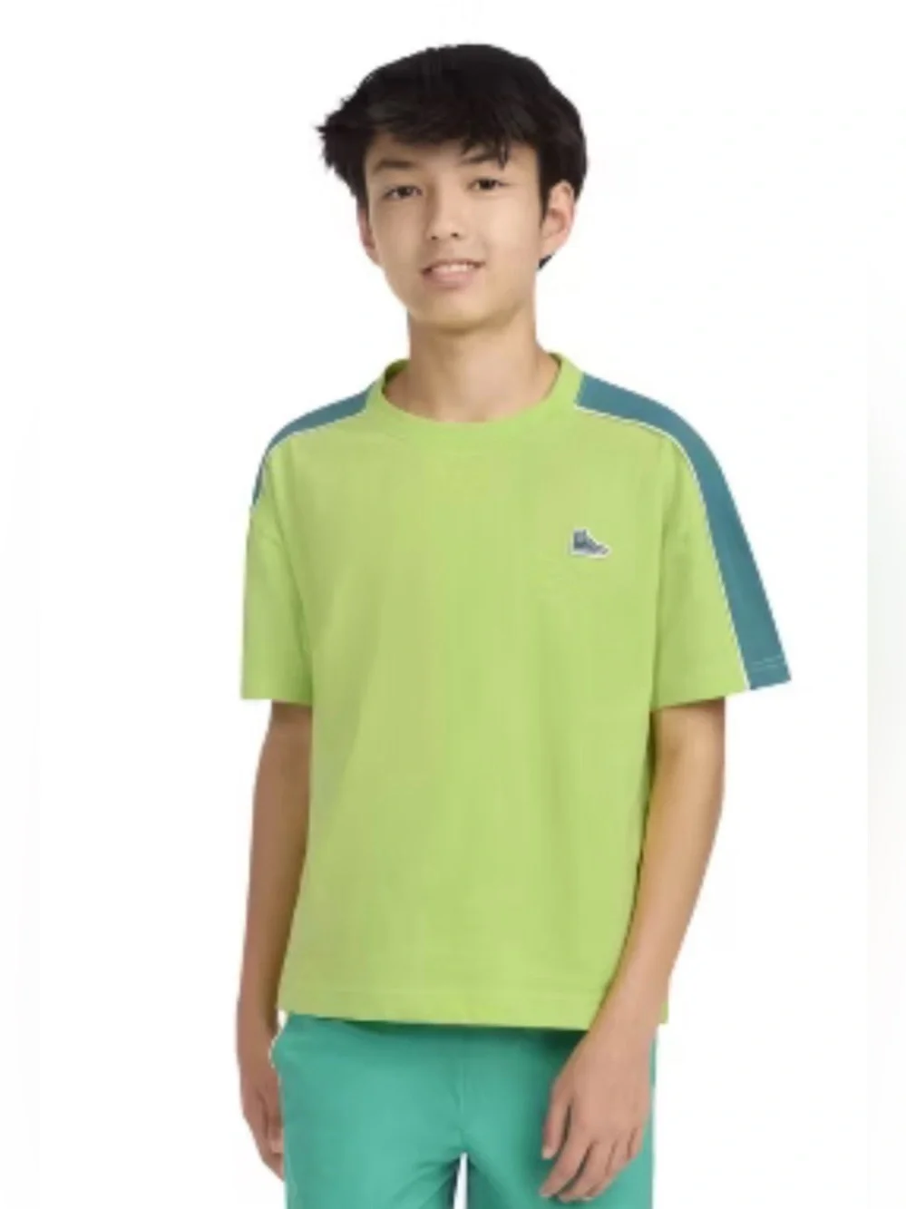 Converse Lime Green Tee with Teal Shoulder Stripes